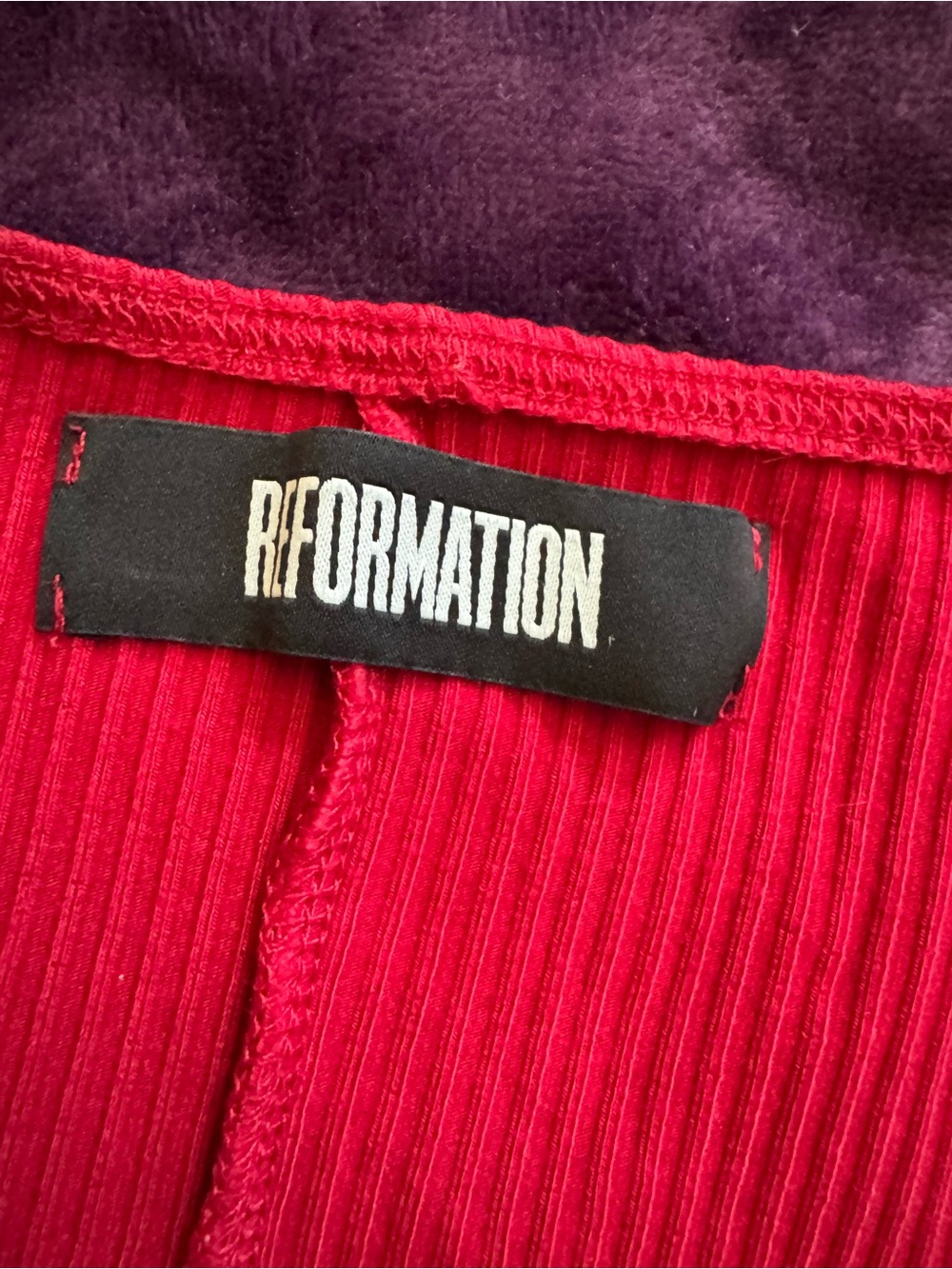 Reformation Red Ribbed V-Neck Mini Dress - Picture 2 of 3